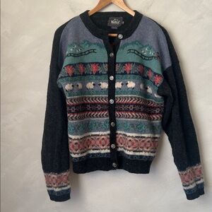 Vintage Woolrich Sheep Cardigan Sweater Wool Grandma Cottagecore Button Front M